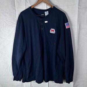 Bulwark FR Marathon Oil Gas Mens XXL Navy Henley Long Sleeve Shirt SEL2NV6